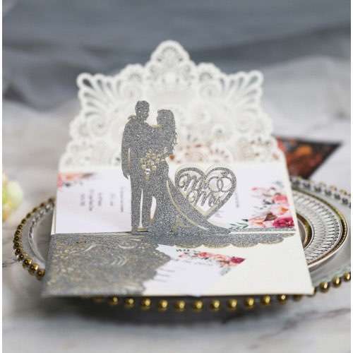 3D Wedding Invitation Card Laser Cut Paper Iridescent Paper